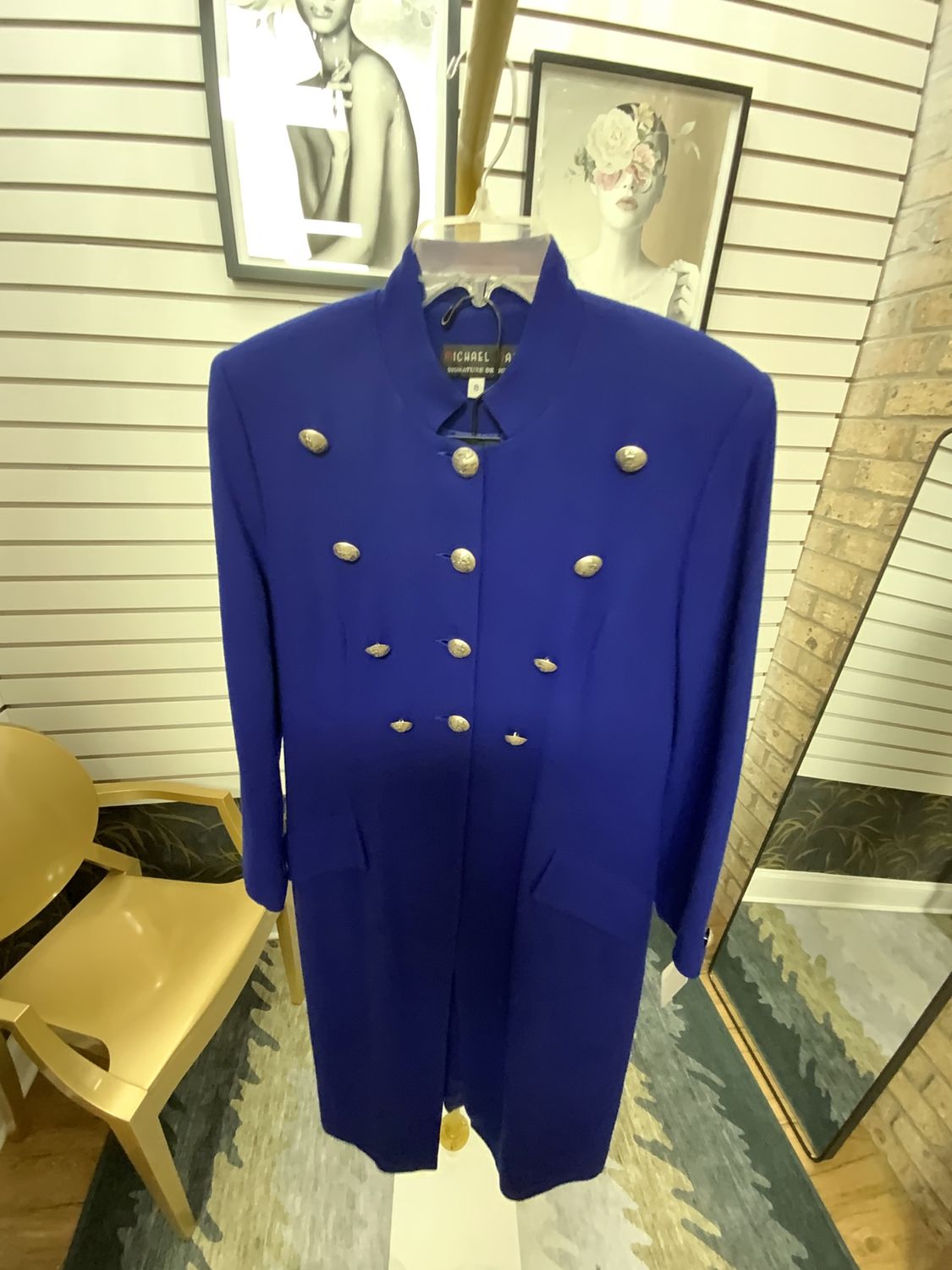 Woman Purple 2 PCS Long Jacket with Silver Buttons and Long Skirt  Size 8