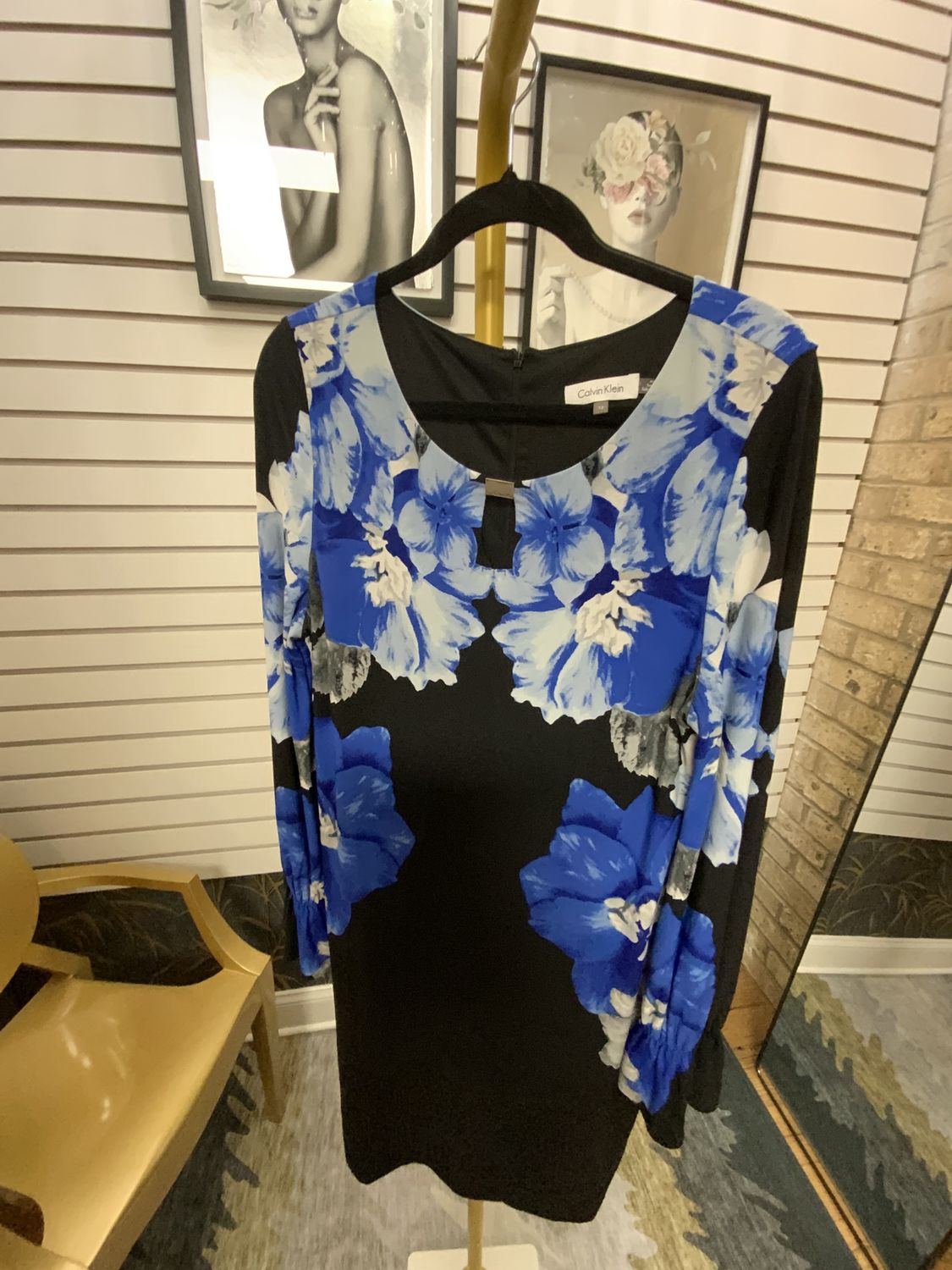 Women Black/Blue/Cream Dress Size 12
