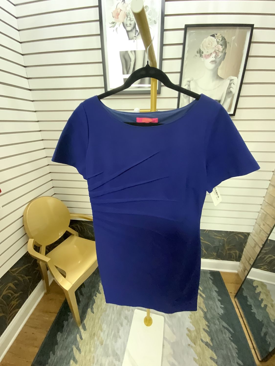 Woman Purple Short Sleeves Dress with Darks Size 14