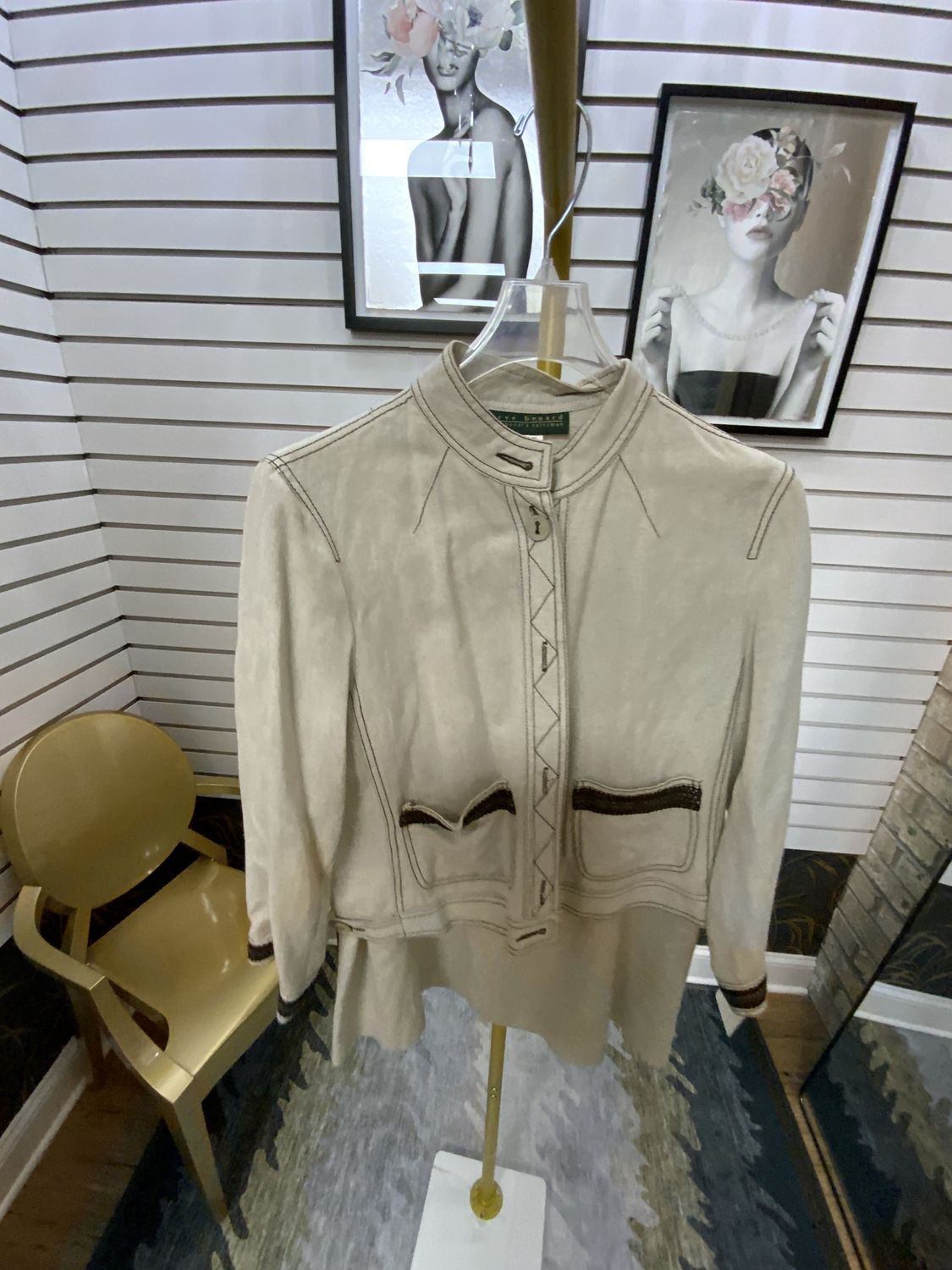 Women Khaki Suede Trim Jacket/Skirt