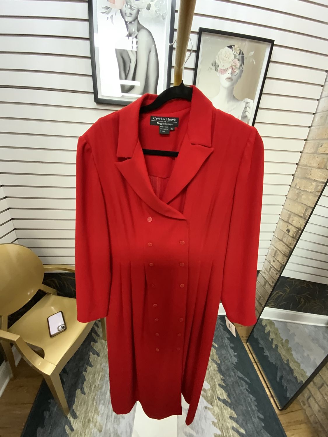 Woman Red Long Dress with Buttons Doulbe Breasted Size 10