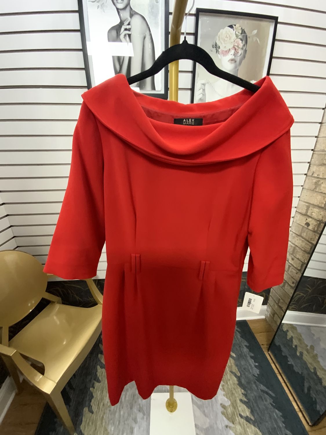 Women Red Boat Neck 1/4 Quarter Dress Size 12