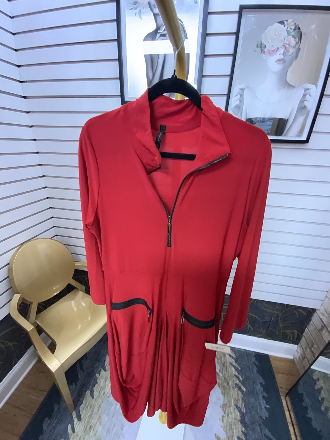 Women Red/Black Zipper Dress Size L