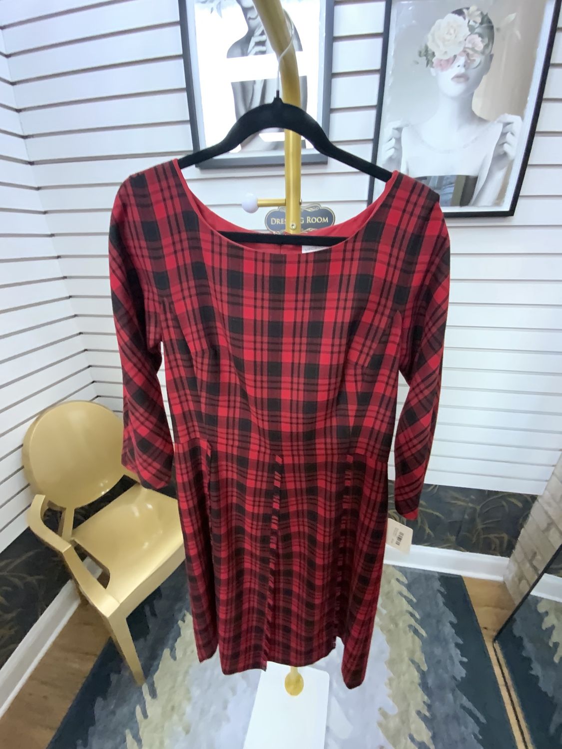 Women Red/Black Plaid Dress Size 12