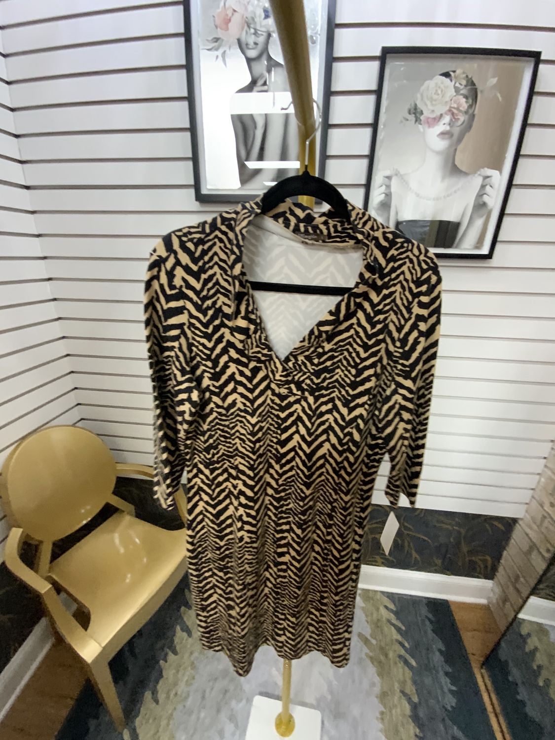 Women Taupe/Black Zebra Print Dress Size L