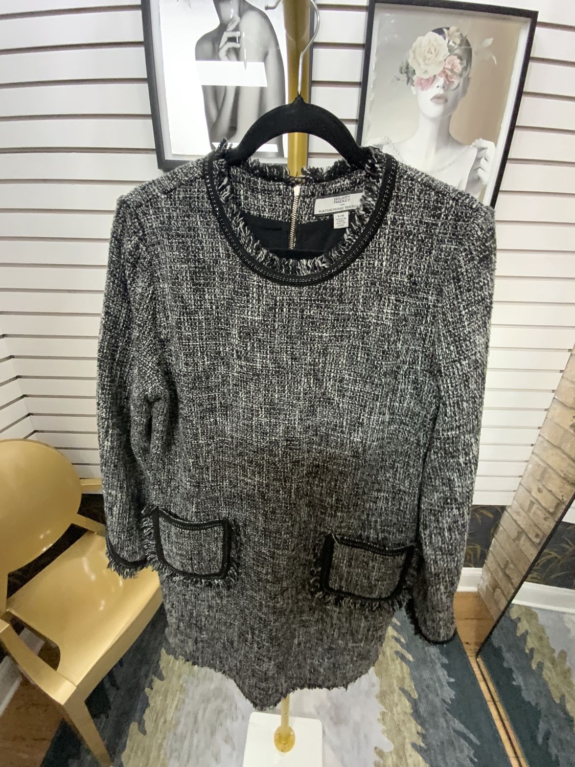 Women Black/Cream Tweed Dress Size L