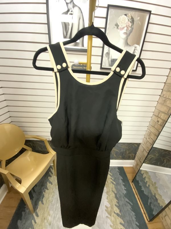 Women Black Cream Trim Dress Size 10