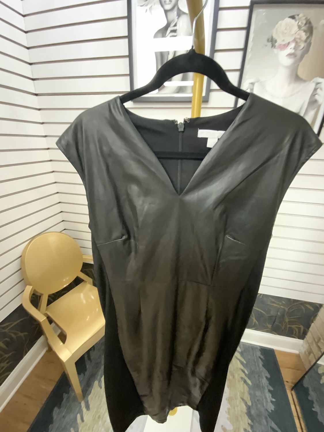 Women Black Leather Sleeveless Dress Size L
