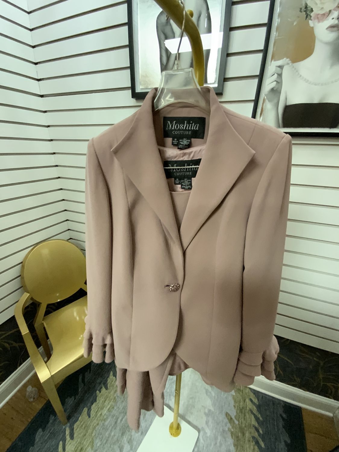 Women 3 Piece Shirt/Skirt/Jacket Mauve Ruffle Set Size 10