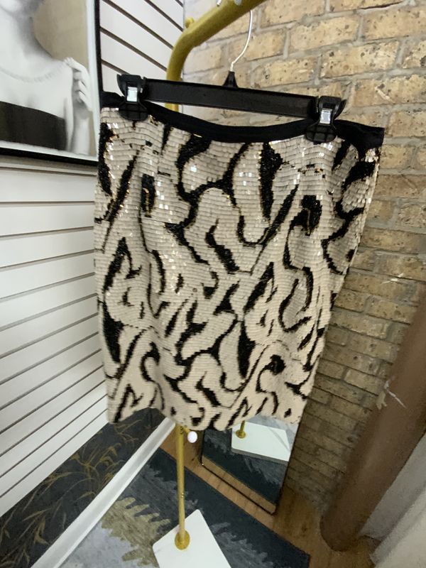 Womens Sequins Skirt Black/Taupe/Gold Size 12
