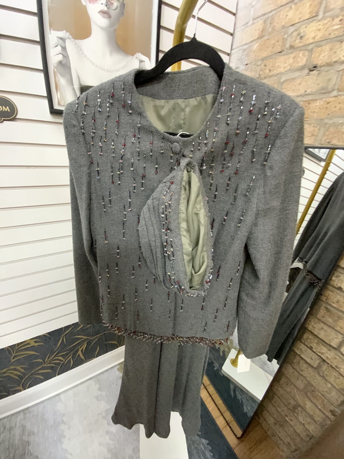 Women 3 Piece Jacket/Jacket/Hat Grey Tweed Size 8
