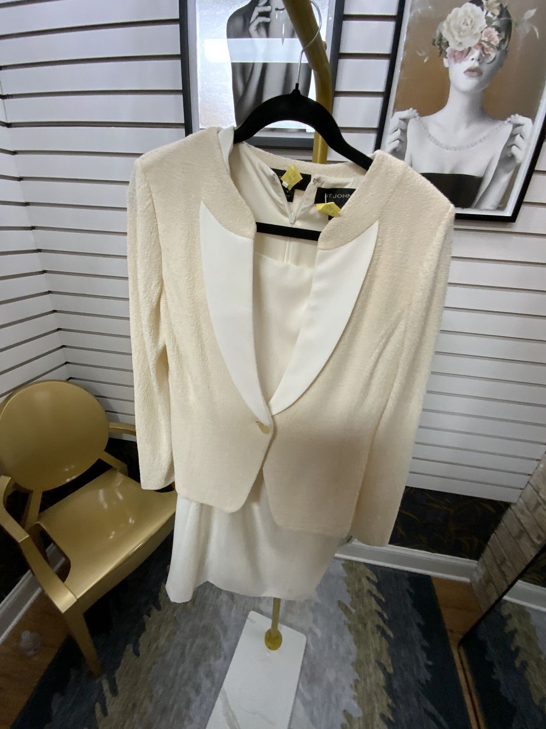 Women 2 Piece Cream Knit Dress/Jacket Size 8