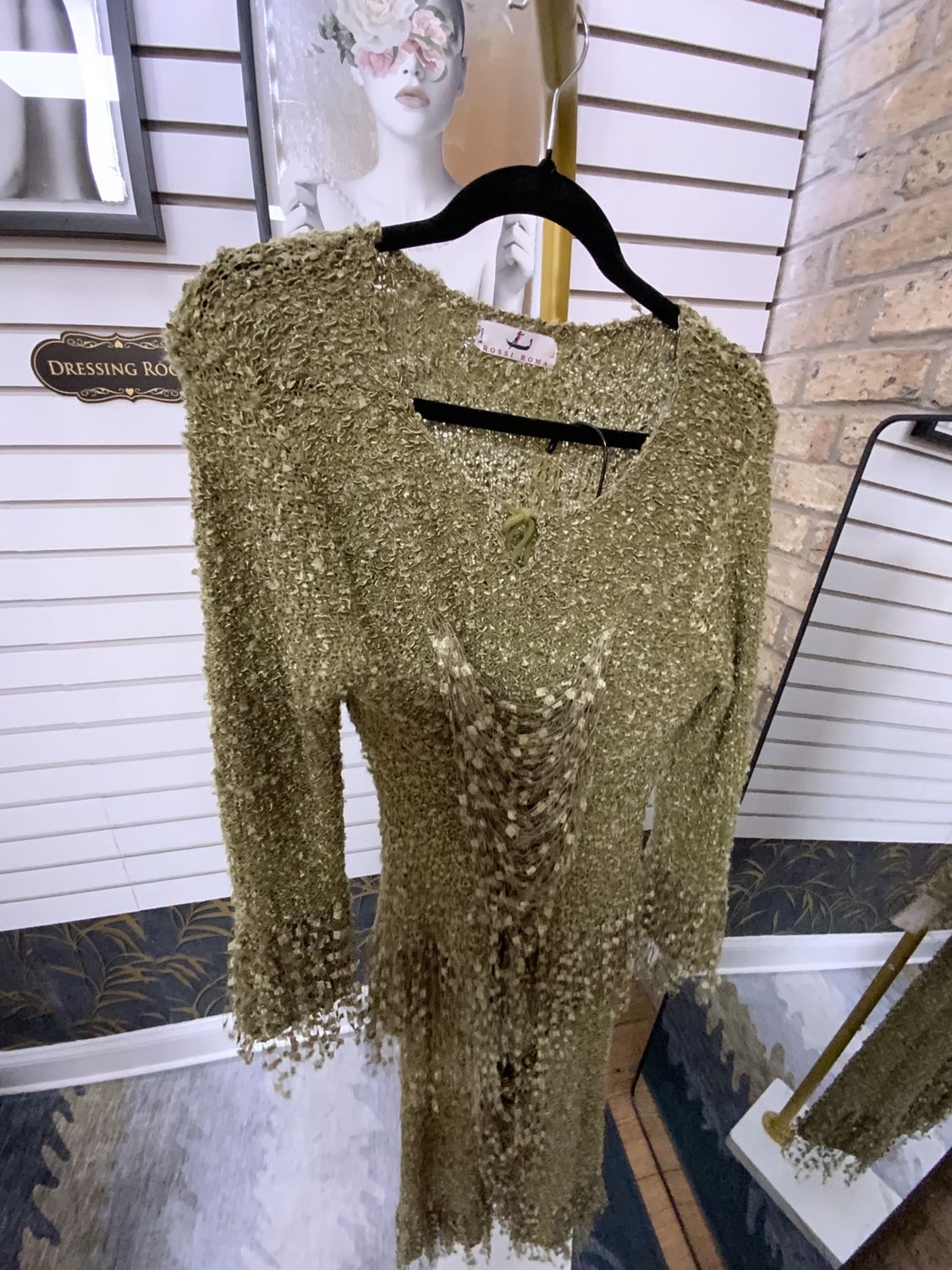 Women 2 Piece Shirt/Skirt Green Knit Set Size M