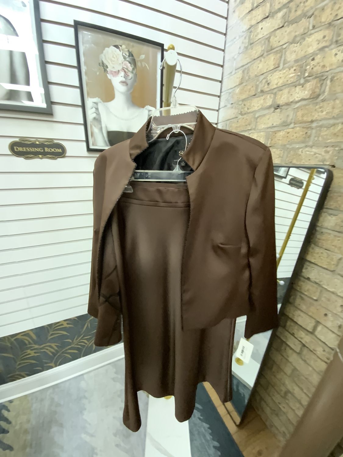 Women 3 Piece Set Shirt/Skirt/Jacket Brown Size 10