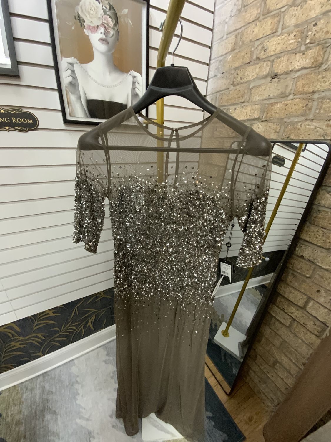 Women Long Taupe Sequin Gown Size 10