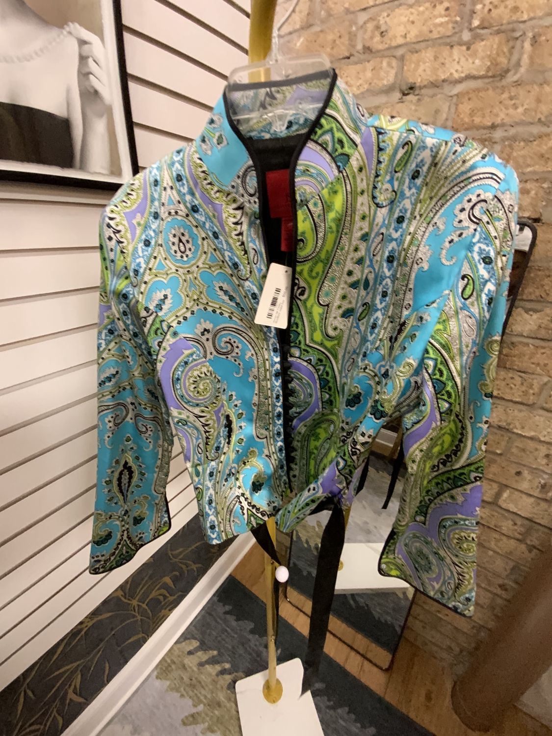 Women Silk Paisley Blue/Black Jacket Size 12