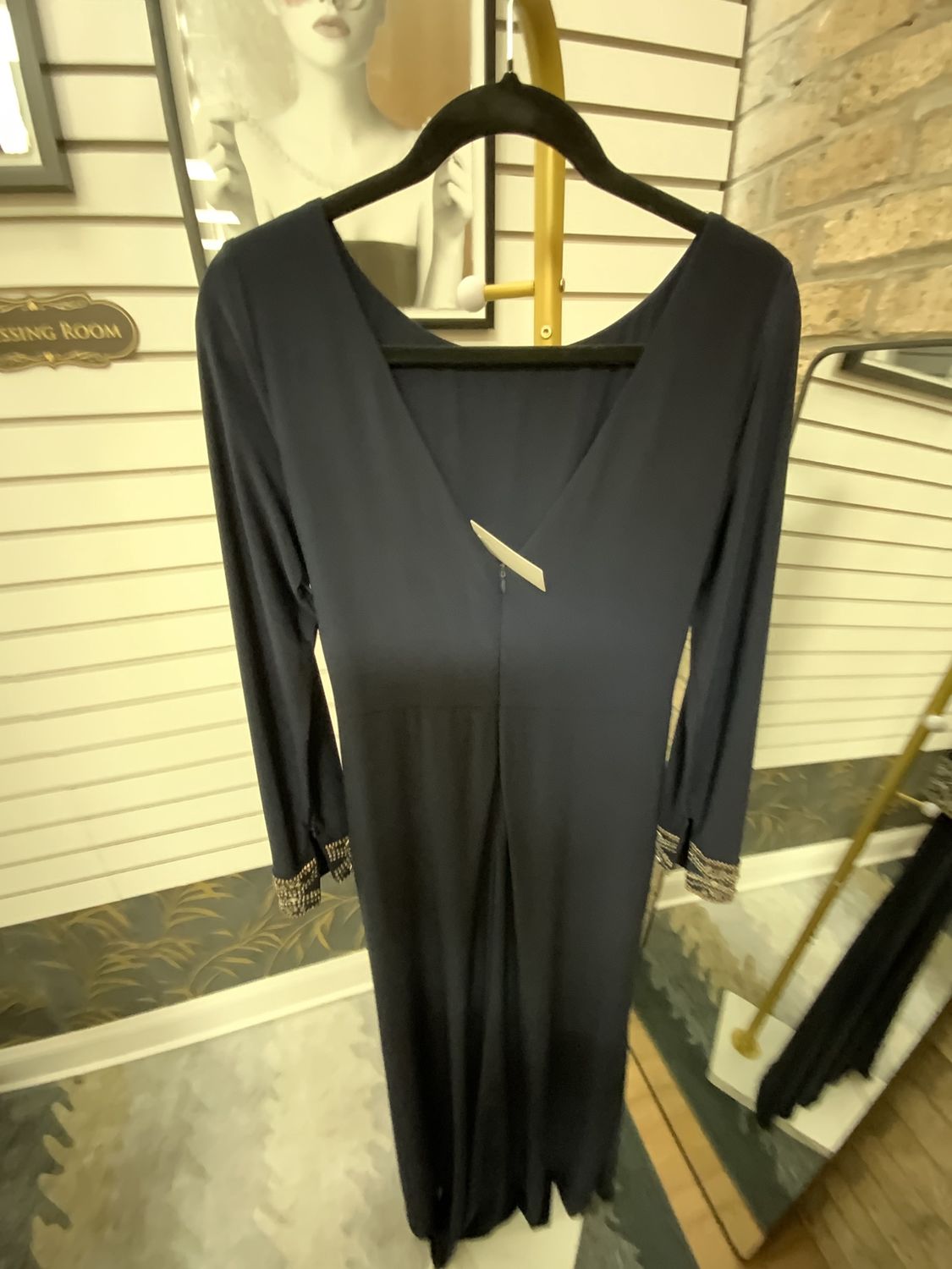 Women Navy Gown Rhinestone Sleeve Size 12