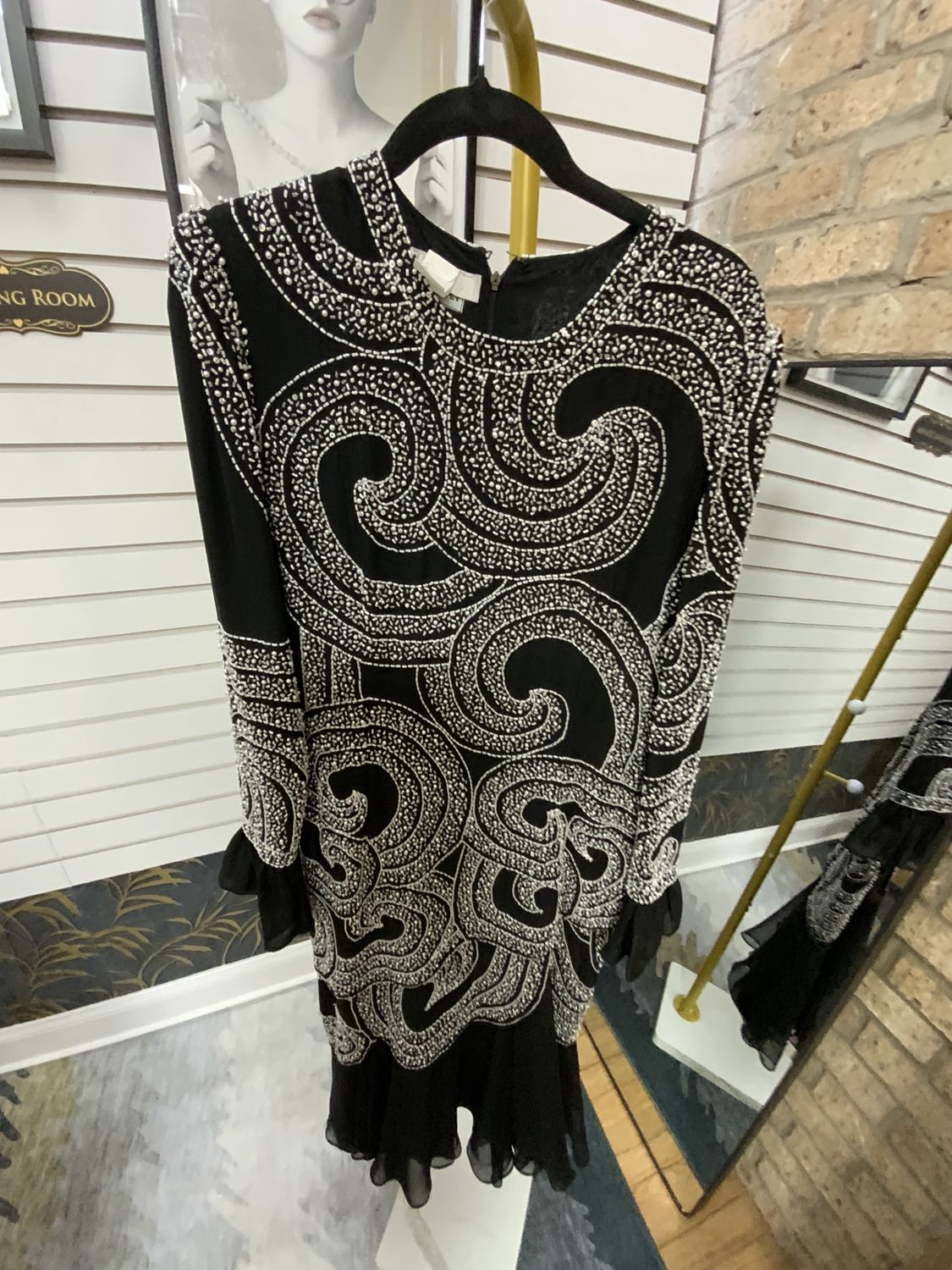 Women Black White Sequin Gown Size 10