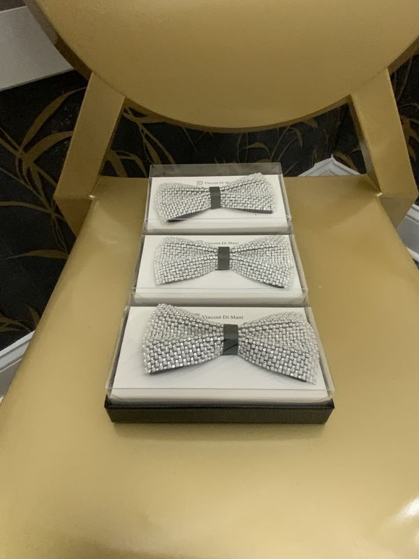 Men's White Crystal Rhinestone Bow Tie