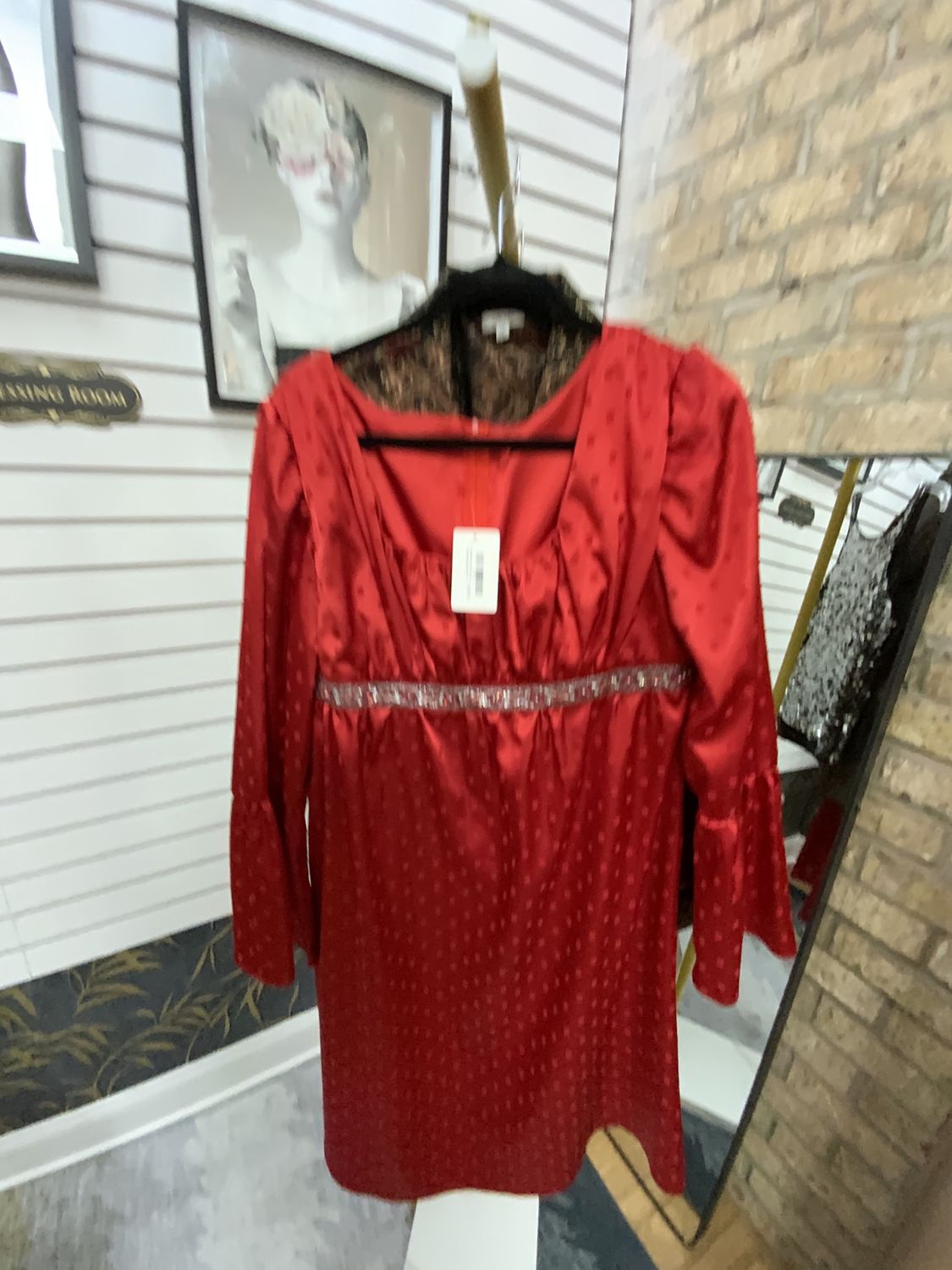 Women Red Custom Dress Sequin Waist