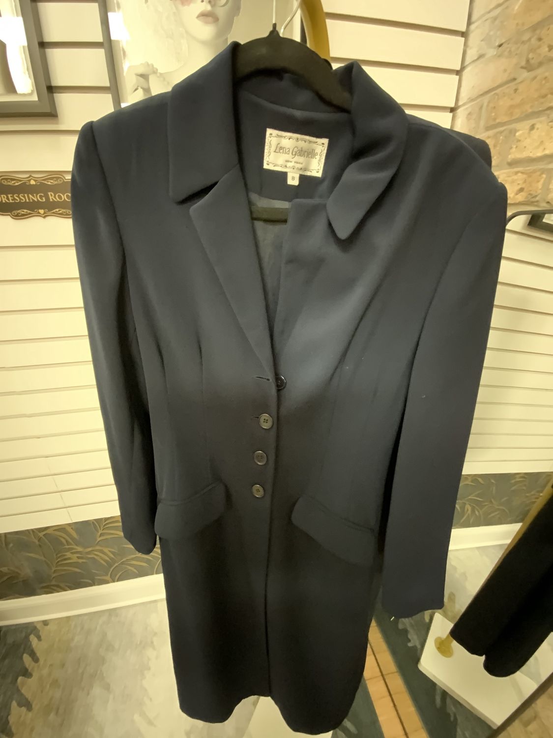 Women Navy Long Buttoned Down Jacket Size 8