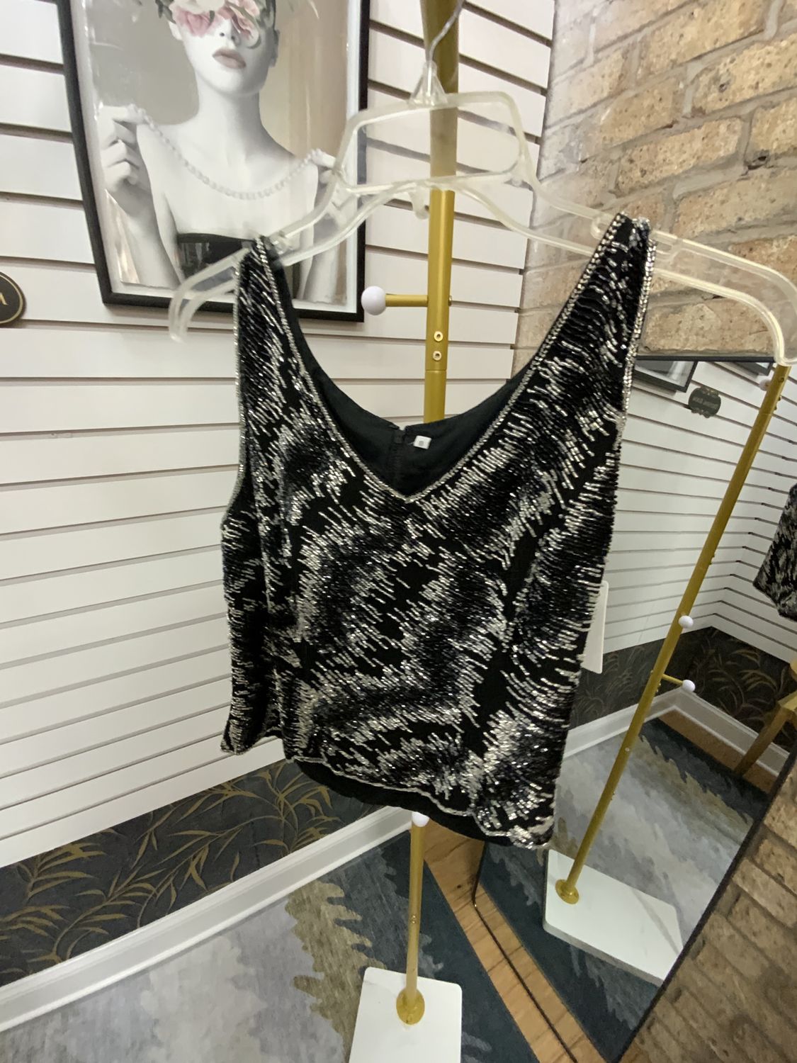 Women Black/Silver Sequin Shell Size 10