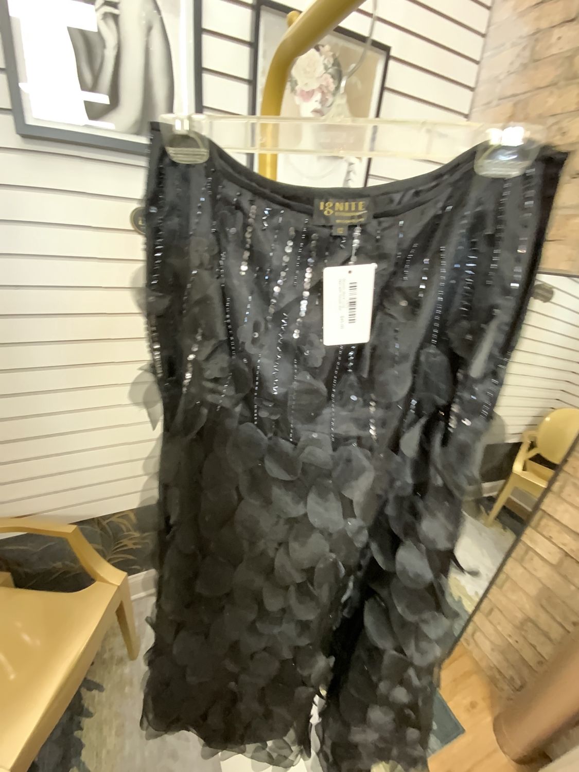 Women Black Long Skirt with Sequin and Flower Size 12