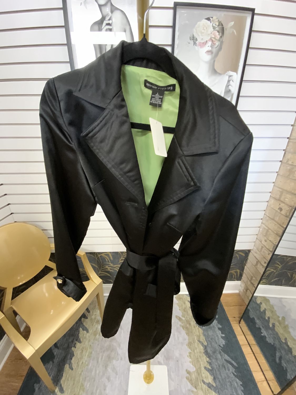 Women Black Satin Jacket Gold Button Size L