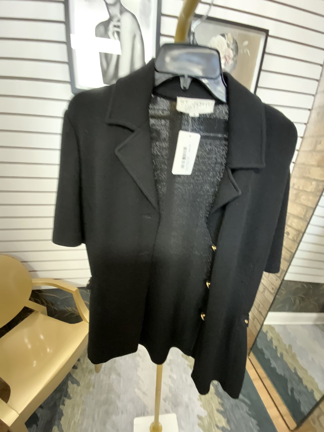 Women Black Short Sleeve Jacket with Gold Button Size 8