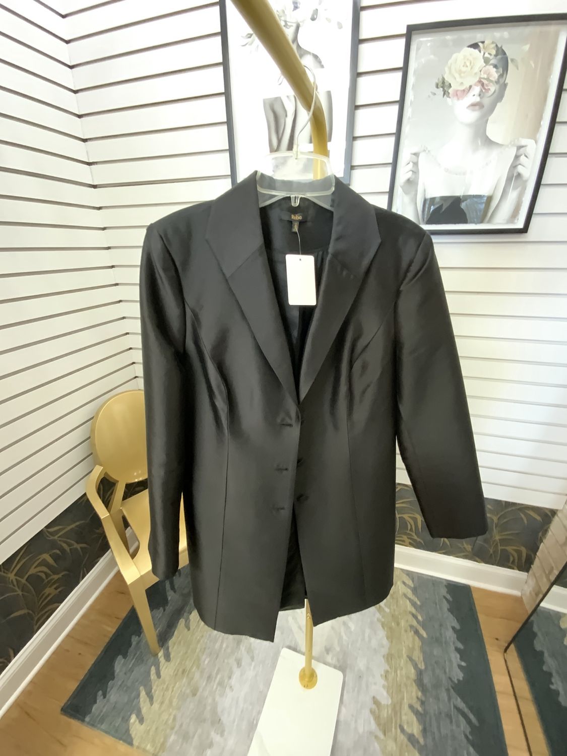 Women Black Long Silk Jacket Size 12