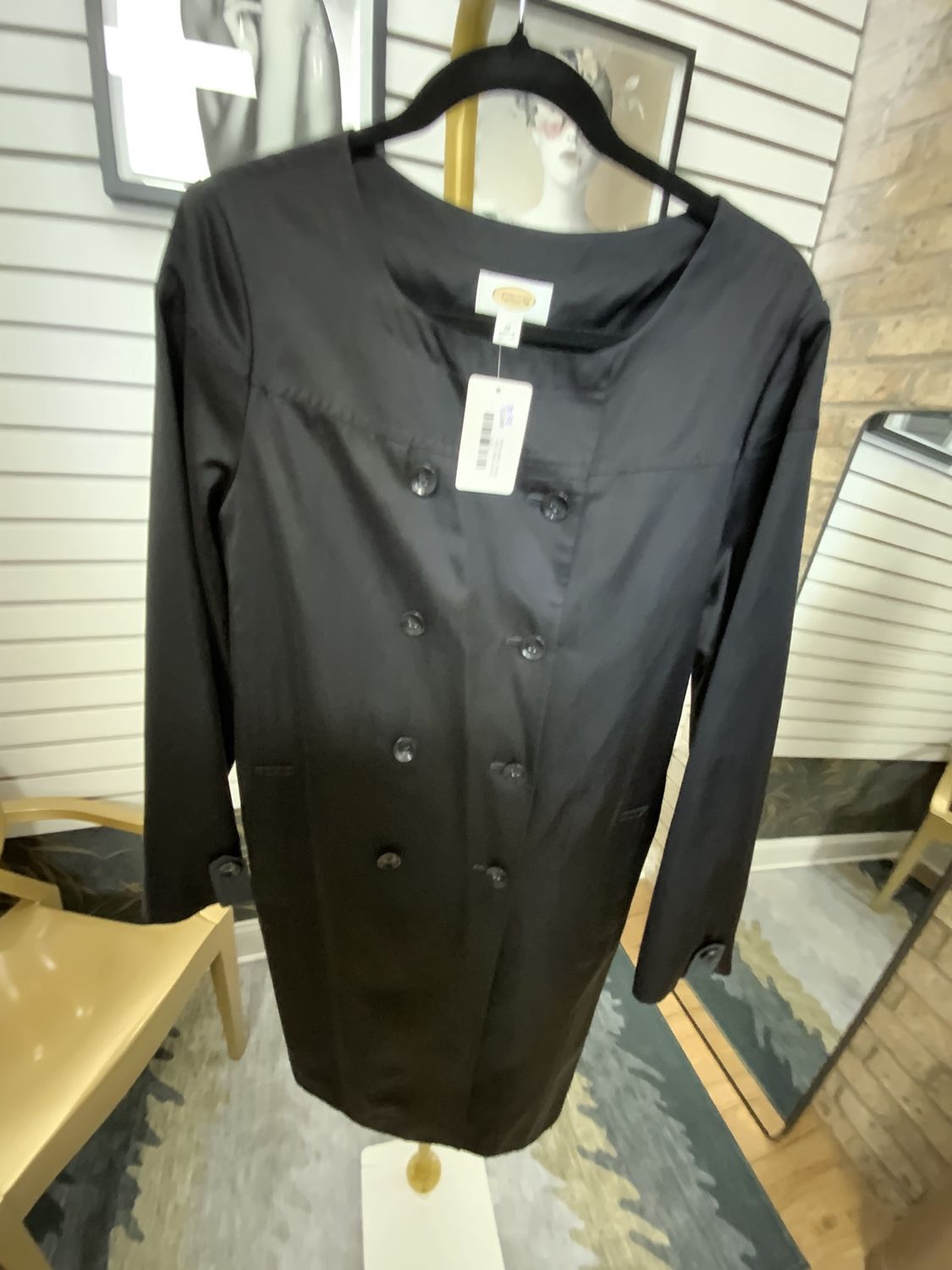 Women Black Satin Button Detail Jacket Size 12