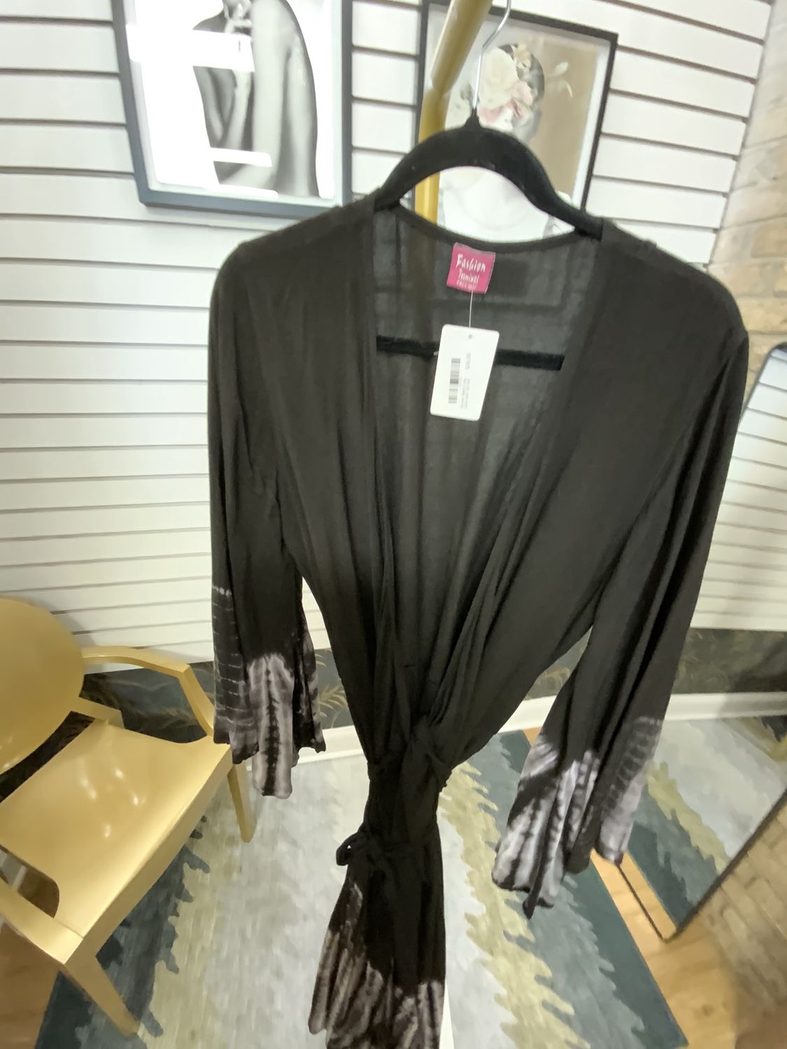 Women Black Long Dress with Tye Dye Detail One Size