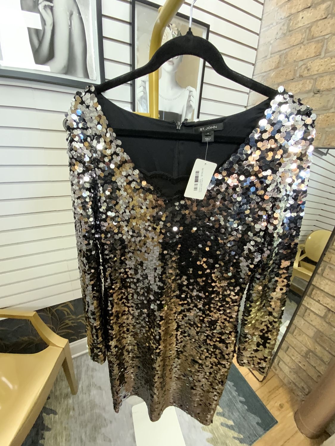 Women Long Silver Sequin Gown Size 8