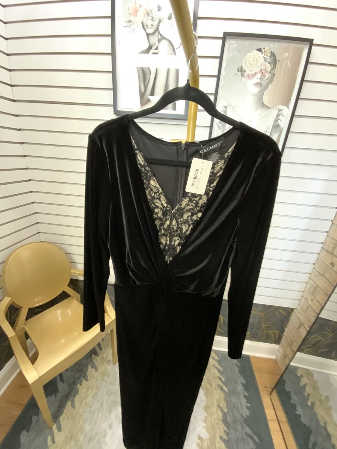 Women Long Black Velvet Gown Size 12