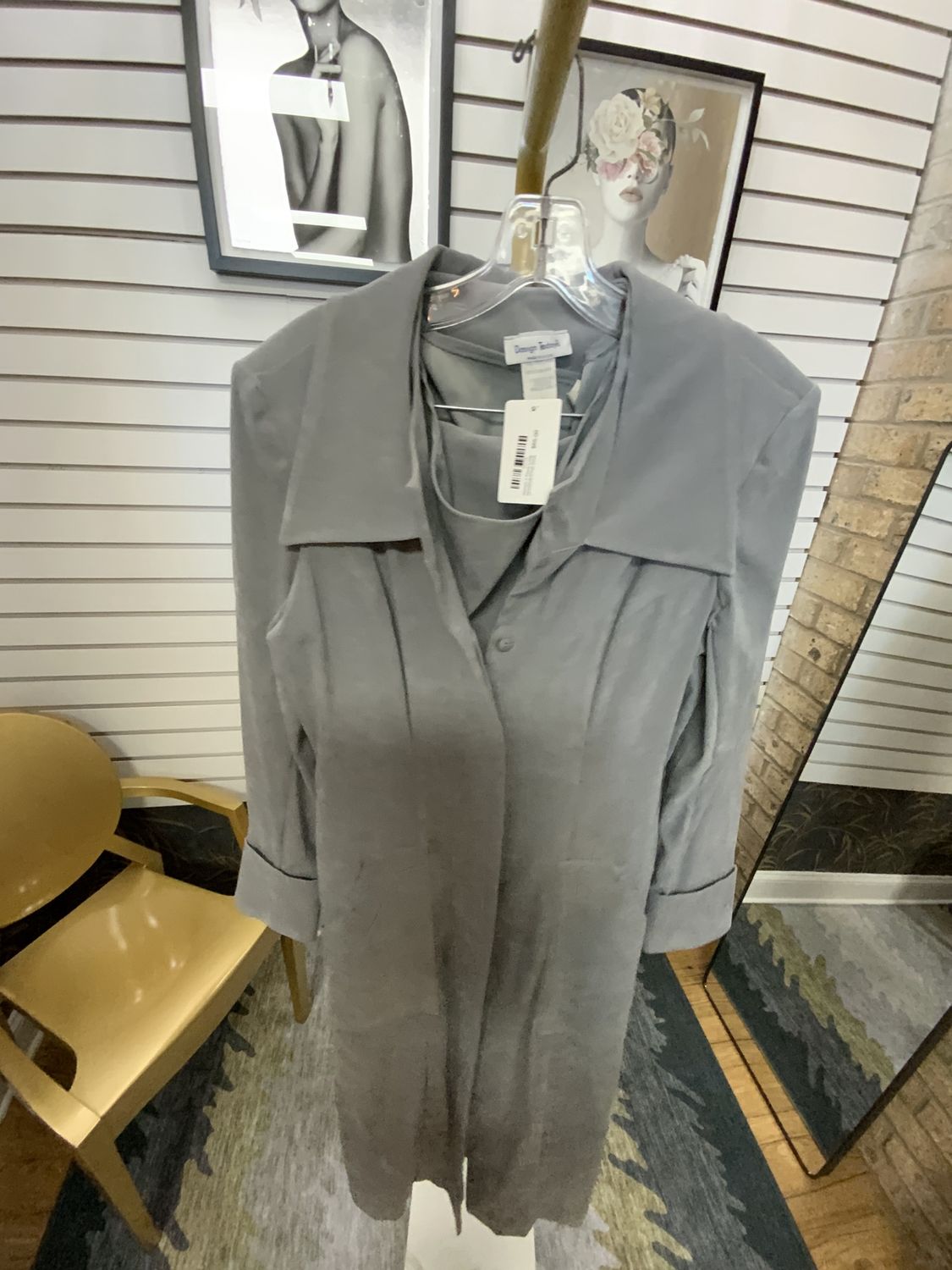 Women 3 Piece Long Jacket/Skirt/Top Dove Grey Size L