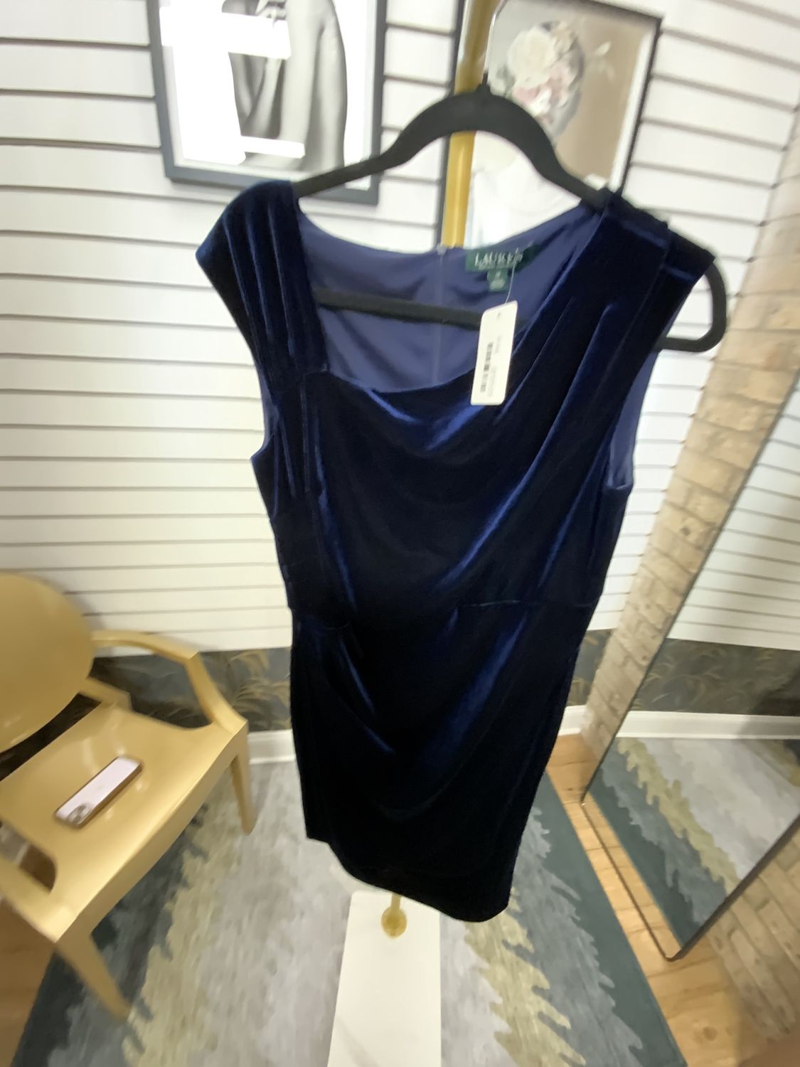 Woman Dark Blue Velvet Sleeveless Short Dress Size 12