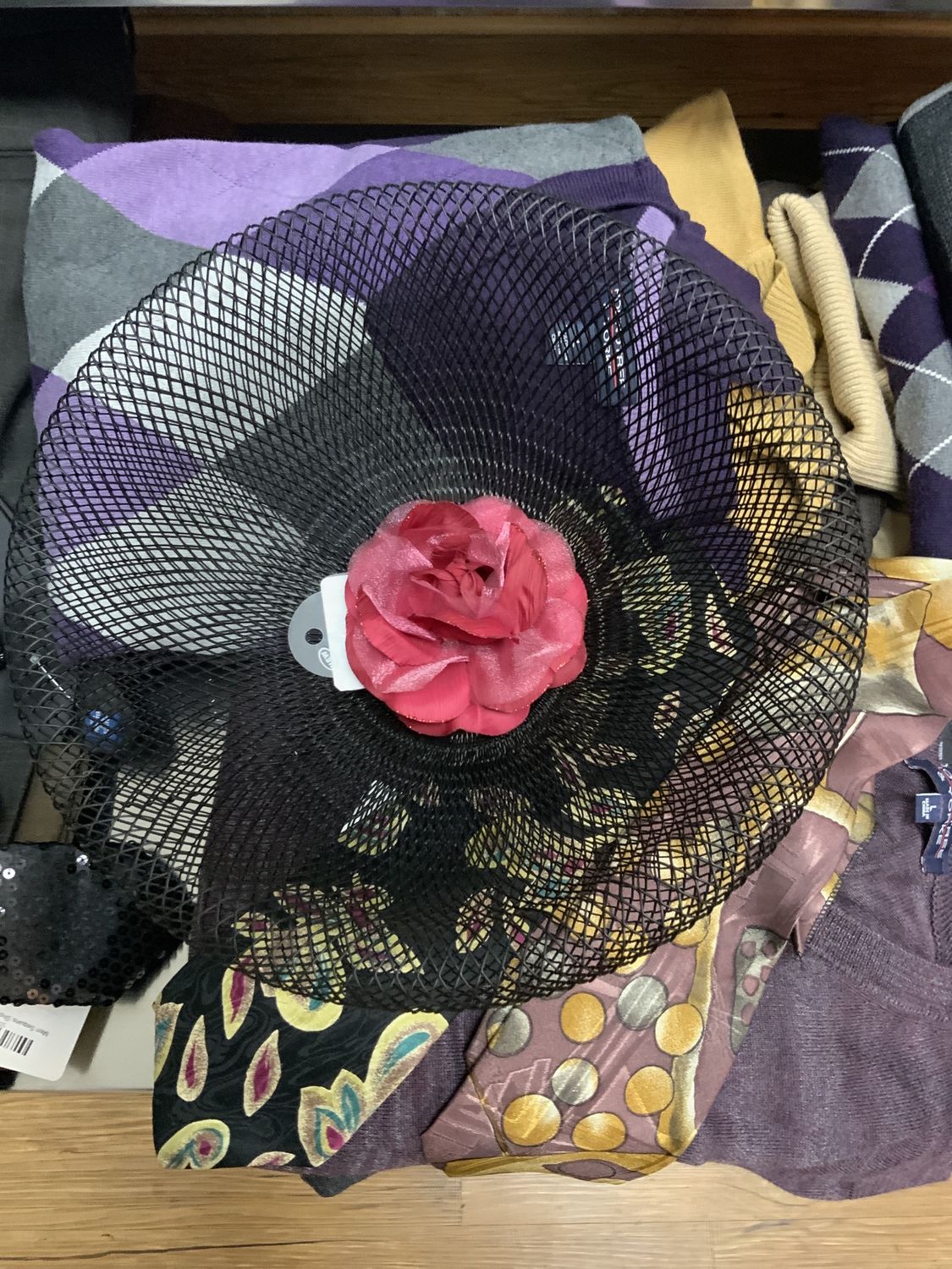 Woman Burgundy Sheer Flower for Hat or Hair