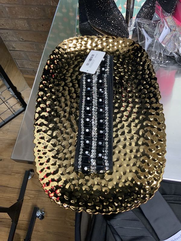 Woman Black Waist Belt with Black and Clear Stone Size Small