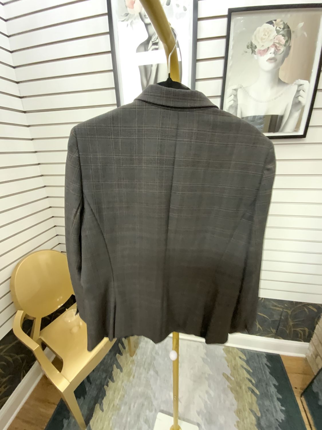 Woman Blue and Orange Plaid Strip Single Button Jacket Size 14