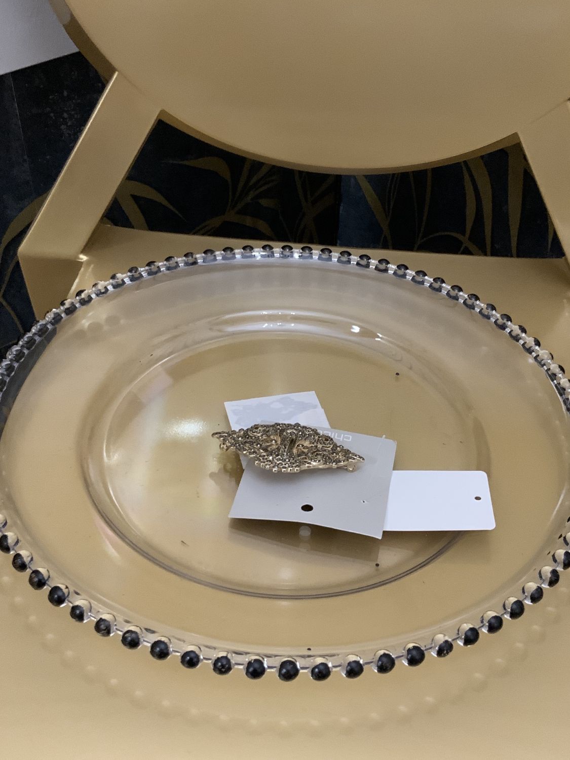 Woman Brooch Pin Rhinestone Gold Tone