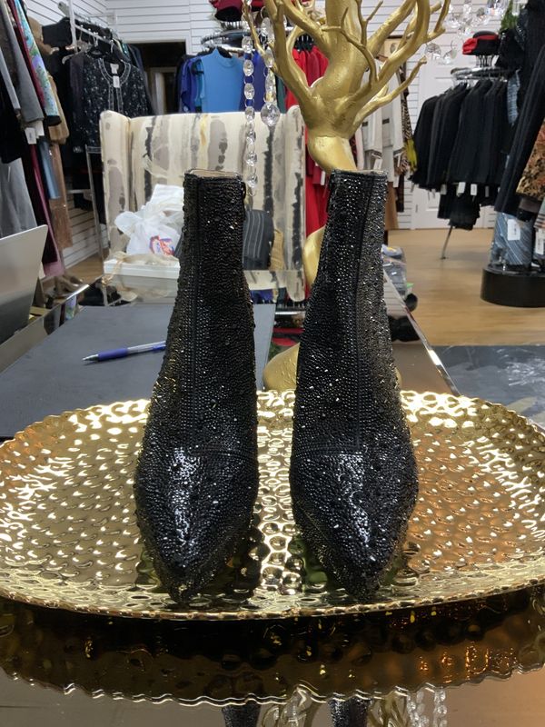 Woman Shoes Betsey Johnson Cady Rhinestone Bootie in Black Bling Size 9.5