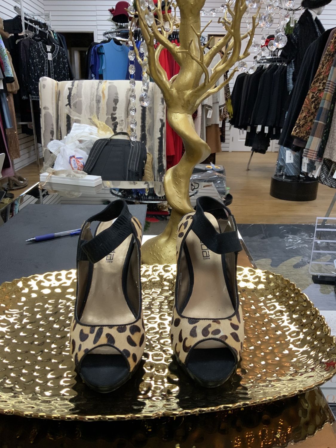 Woman Shoes Moda Leopard Print Peep Toes Platform Heels made of Calf Hair  Size 10