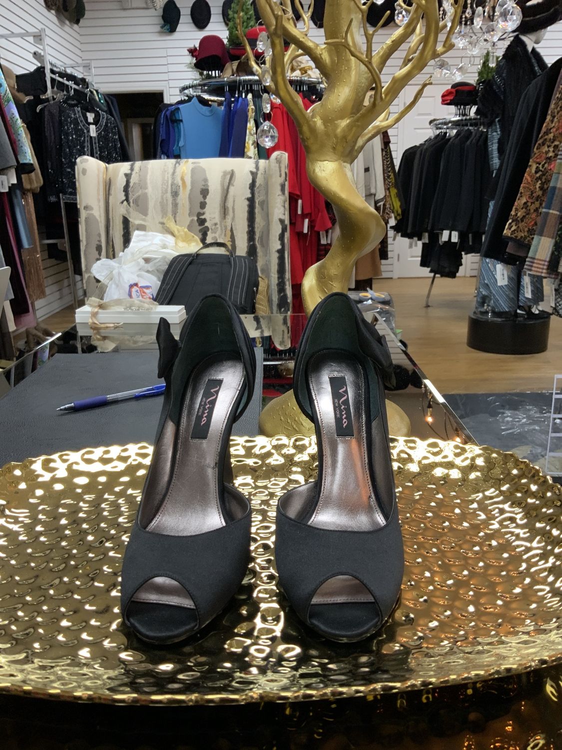 Woman Shoes Nina Peep-Toe Orsay Pump Satin Wedge Heel Size  38 1/2