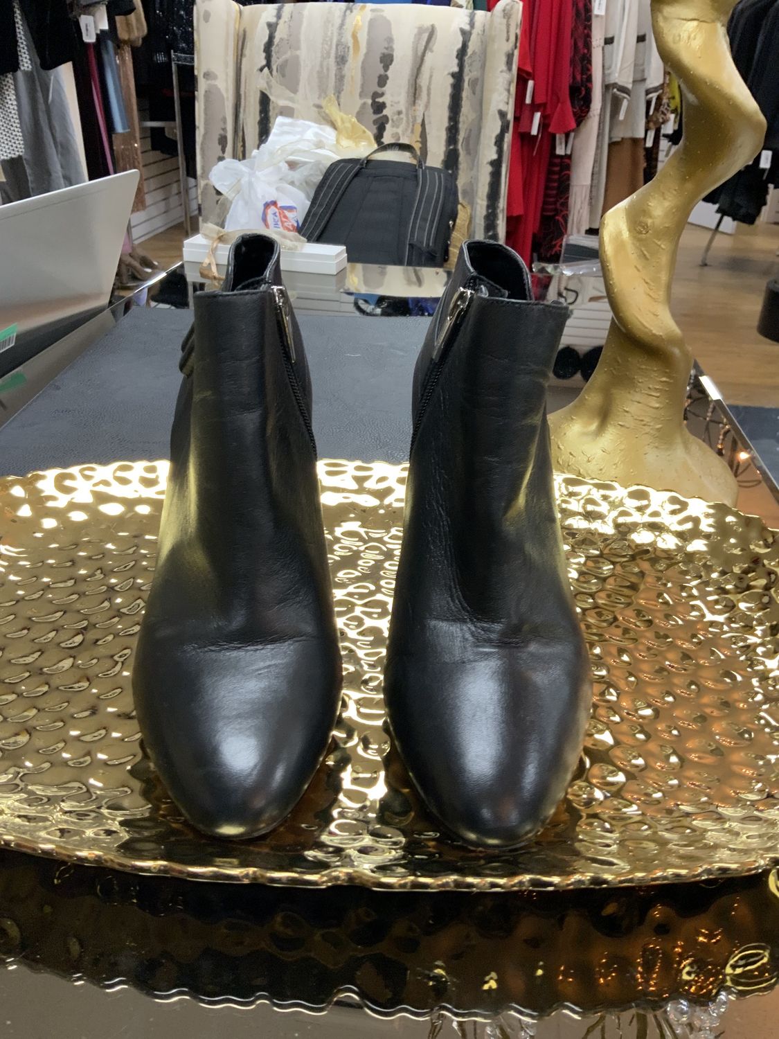 Woman Shoes Bootie Black Boots with Silver Bucker Size 9M