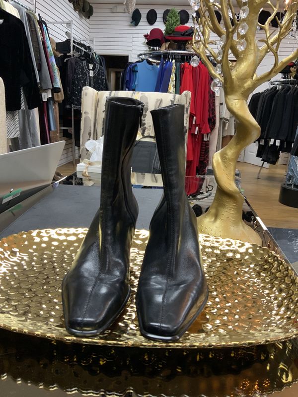 Woman Shoes Bootie Black Boots Leather Size 9 1/2