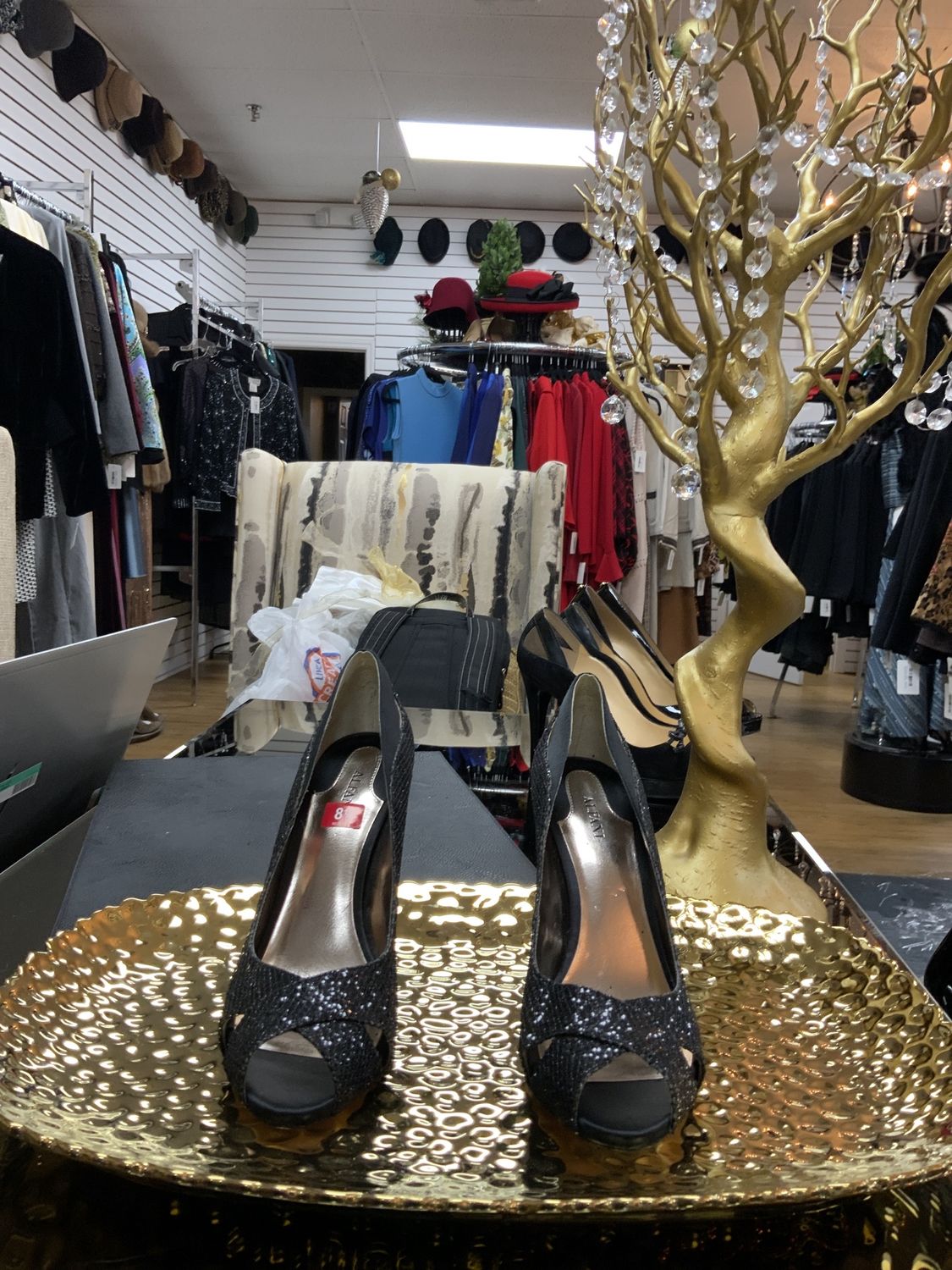 Woman Shoes Alfani Black Sparkle Peep Toe Heel Size 8 1/2 Reg $79.00