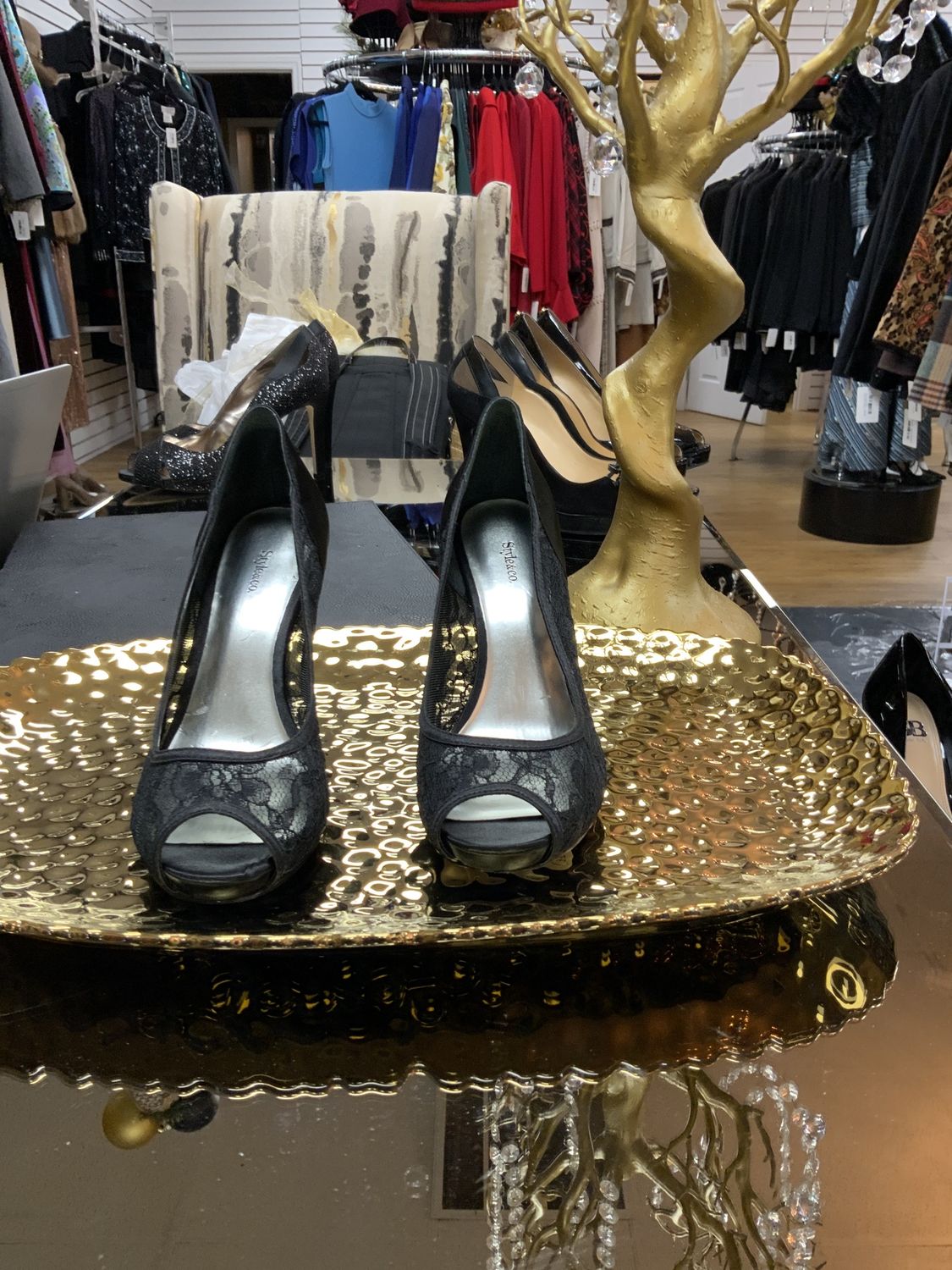 Woman Shoes Black Lace High Heels  Size 8.5