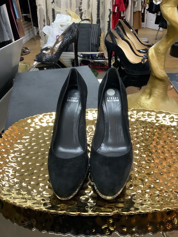 Woman Shoes Stuart Weitzman Black Suede with Python Platform  Size 9M Reg 329.00