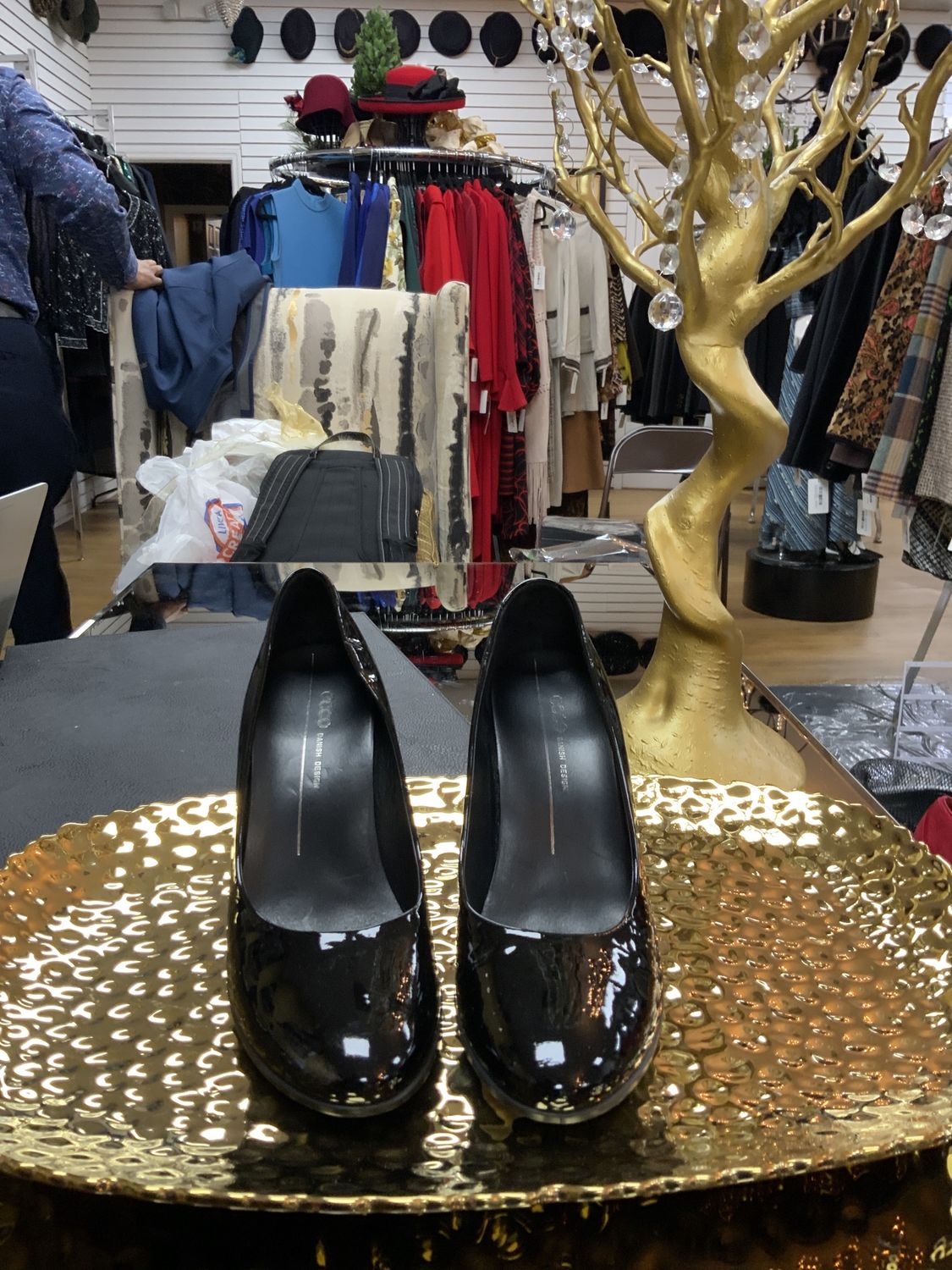 Woman Shoes Black Patent Leather High Heel Pump ECCO Size 39