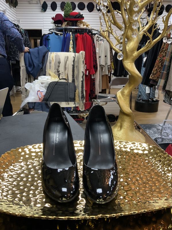 Woman Shoes Black Patent Leather High Heel Pump ECCO Size 39